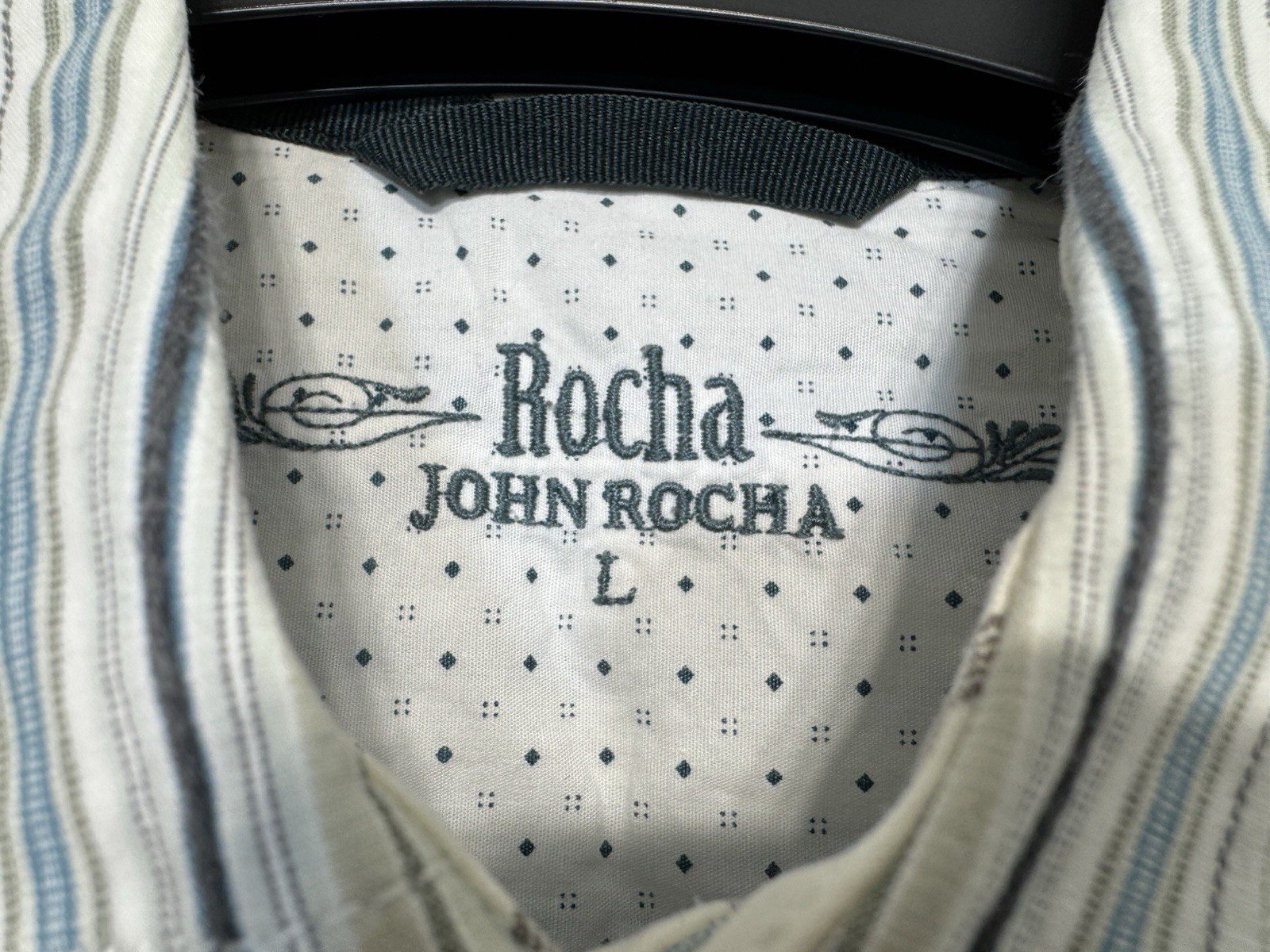 John Rocha Stripe Textured Cotton Blend Long Sleeve Shirt Size L