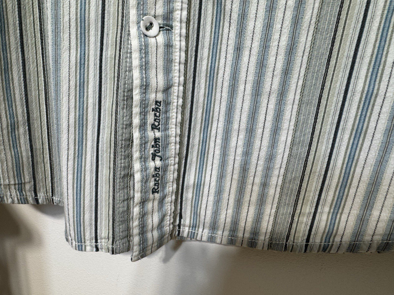 John Rocha Stripe Textured Cotton Blend Long Sleeve Shirt Size L