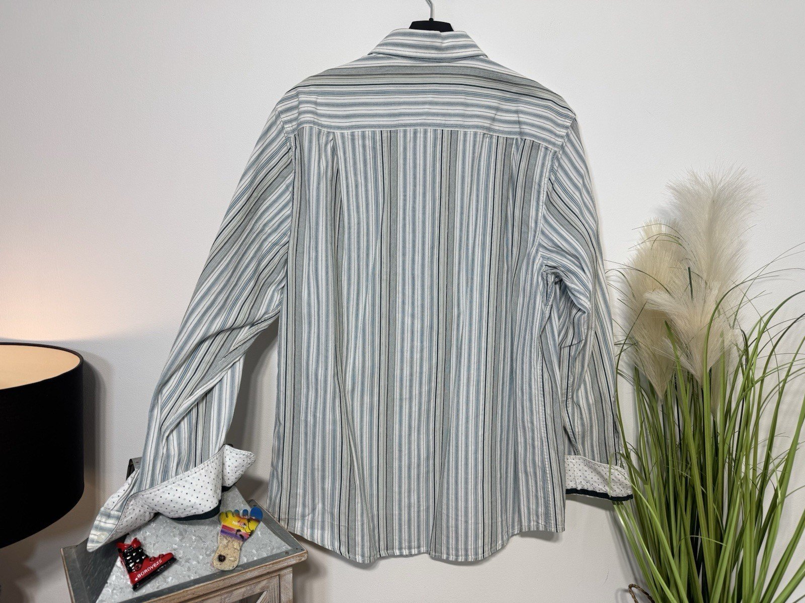John Rocha Stripe Textured Cotton Blend Long Sleeve Shirt Size L