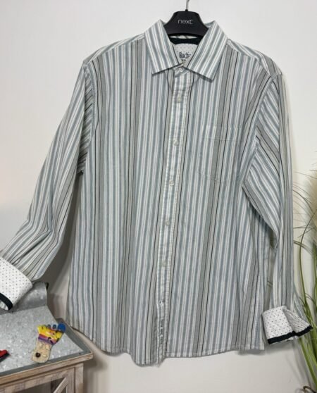 John Rocha Stripe Textured Cotton Blend Long Sleeve Shirt Size L