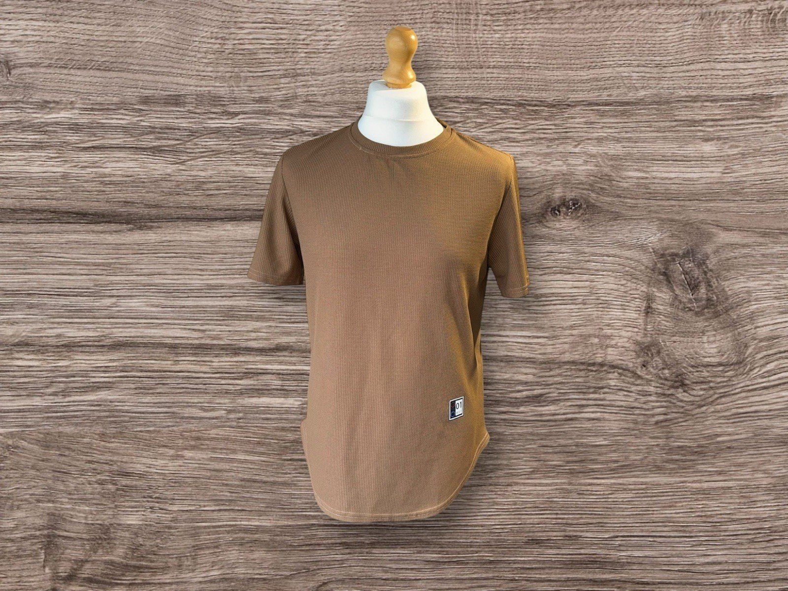 Manfinity Taupe Waffle Design T Shirt Round Neck Short Sleeve Size M