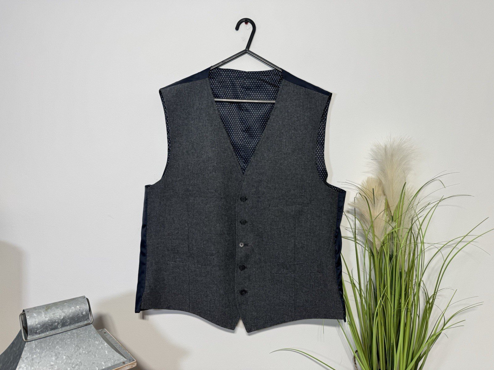 Men’s Racing Green Grey Blue Herringbone Lined Waistcoat Chest 46 R