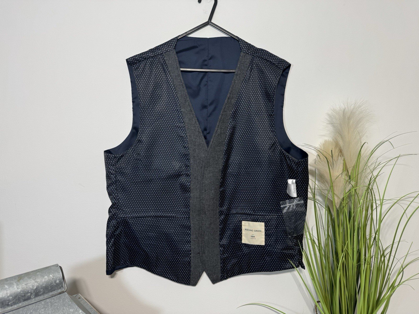 Men’s Racing Green Grey Blue Herringbone Lined Waistcoat Chest 46 R