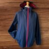Mens Ringspun Navy/Red Coat Zip Closure And Pockets With Detail Size L