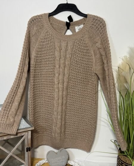 New Look Longline Cable Knit Bow Tie Back Jumper Size 12