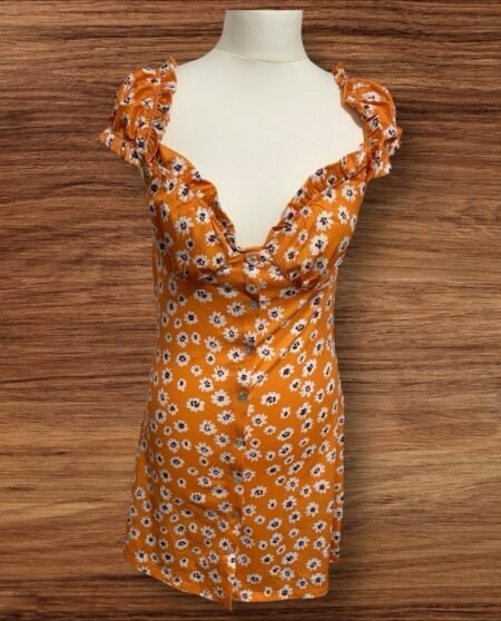 Orange off the shoulder ALine Dress floral detail