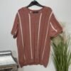 Pink Stripe Textured Knit Short Sleeve Top Size L