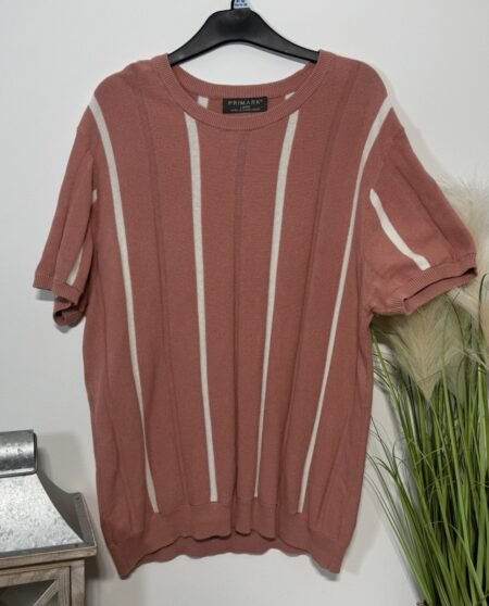 Pink Stripe Textured Knit Short Sleeve Top Size L