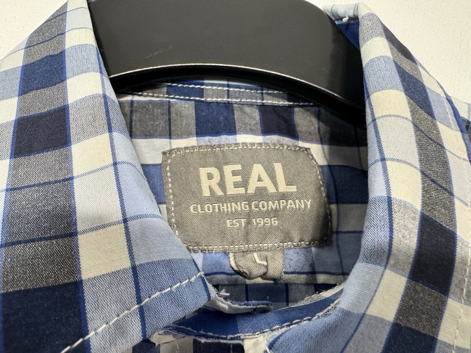 Real Clothing Company Blue Check Short Sleeve Shirt Size L