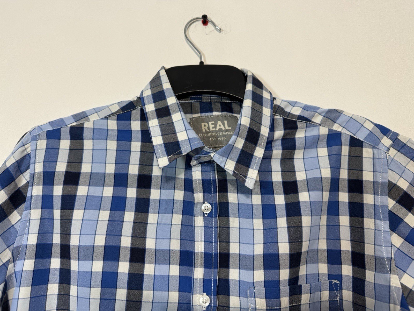 Real Clothing Company Blue Check Short Sleeve Shirt Size L