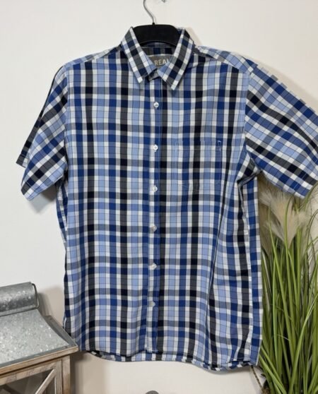 Real Clothing Company Blue Check Short Sleeve Shirt Size L