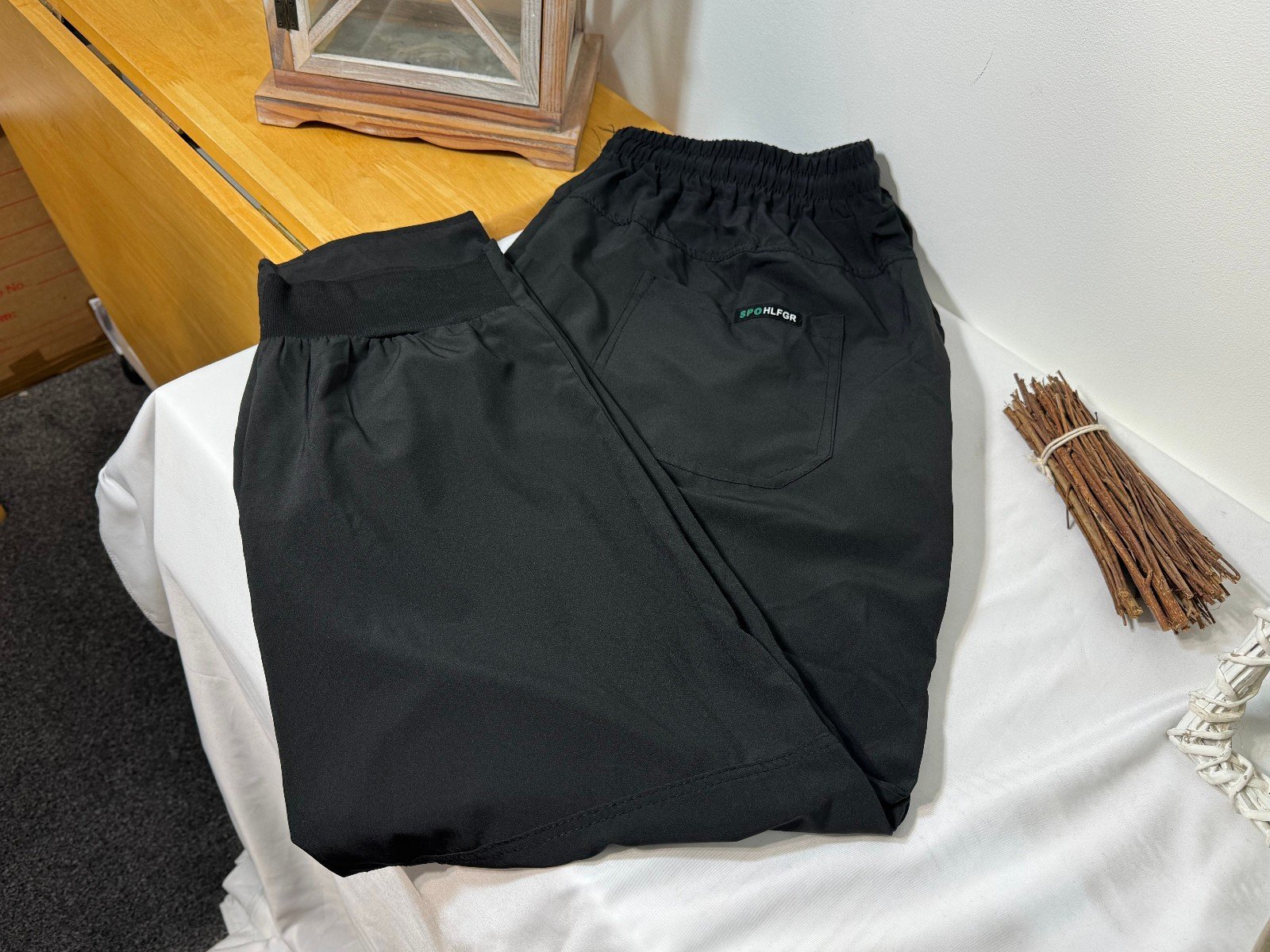 SPOHLFGR Black Stretch Lightweight Relaxed Fit Joggers Size XL