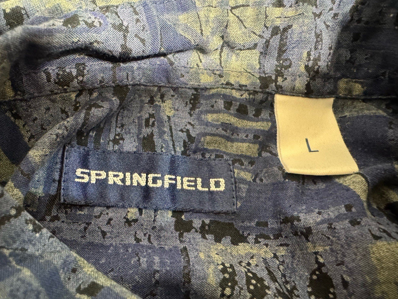 Springfield Navy Pattern Relaxed Fit Short Sleeve Shirt Size L