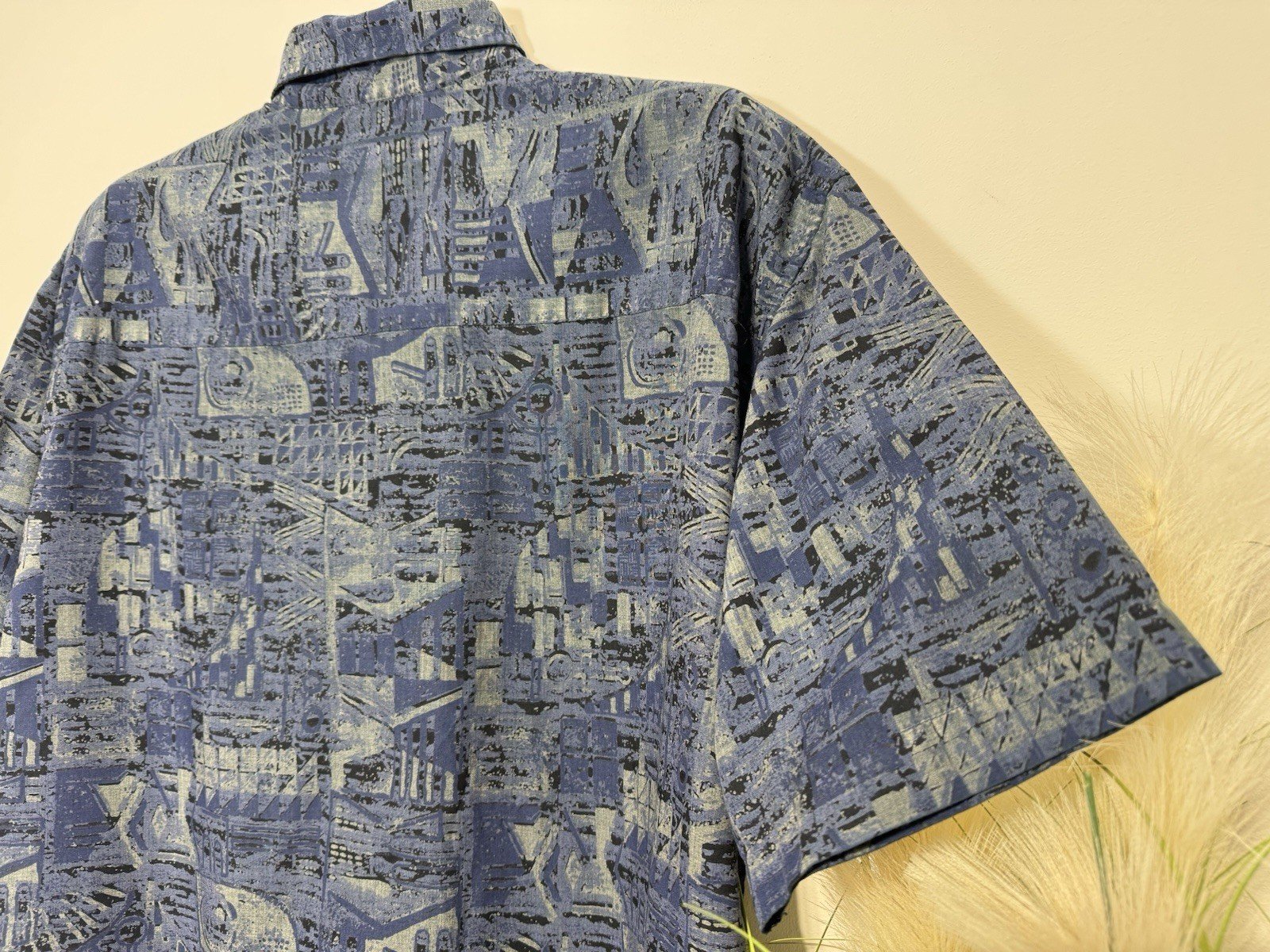 Springfield Navy Pattern Relaxed Fit Short Sleeve Shirt Size L