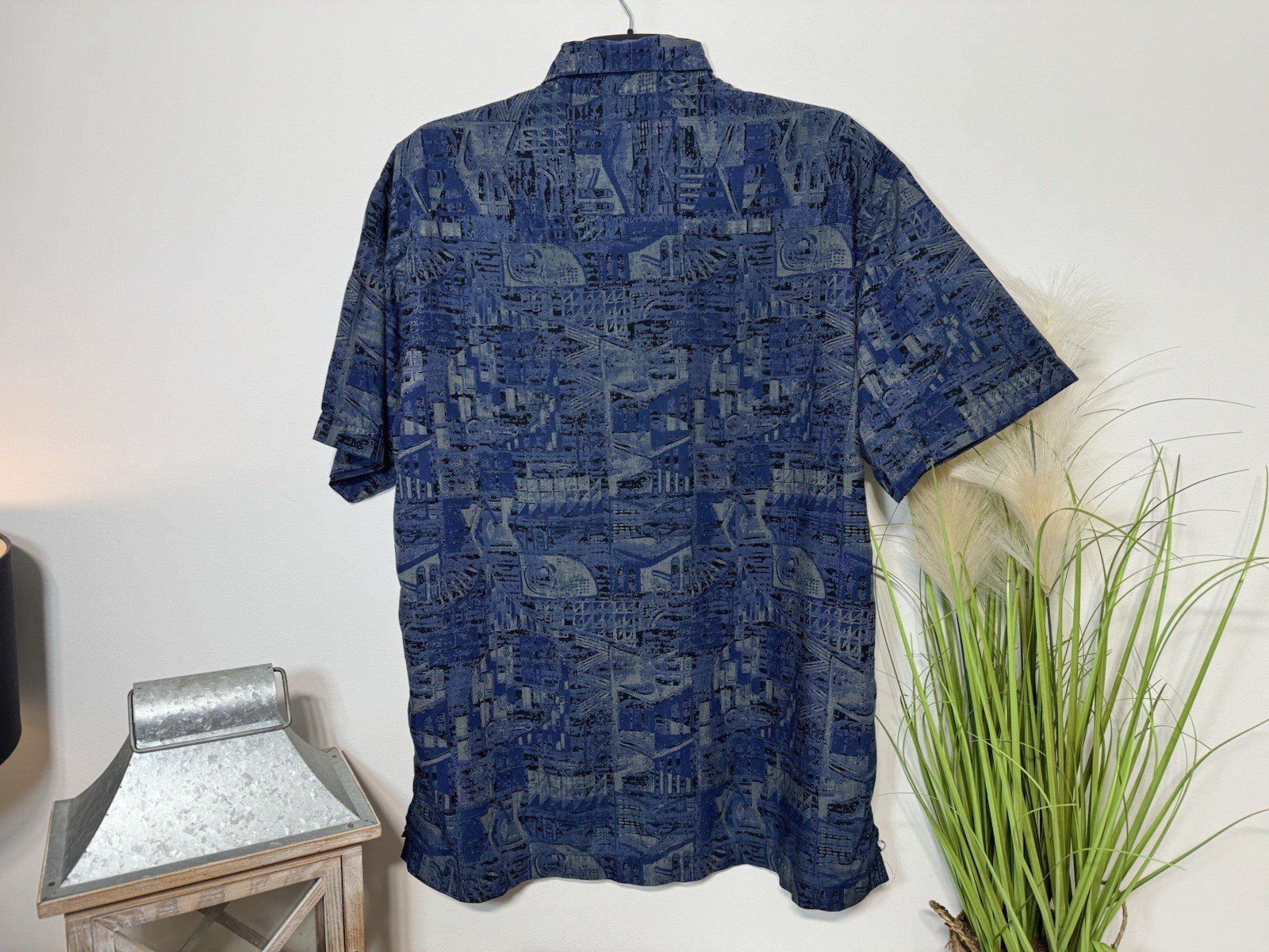 Springfield Navy Pattern Relaxed Fit Short Sleeve Shirt Size L