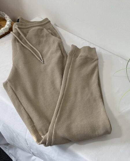 Stone Waffle Weave Joggers Elasticated Waist & Drawstring Size M