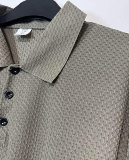 Taupe Textured Lightweight Short Sleeve Polo Shirt Size L