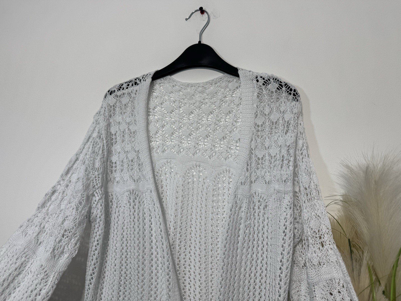 White Crochet Knit Longline Kimono Size 10-12