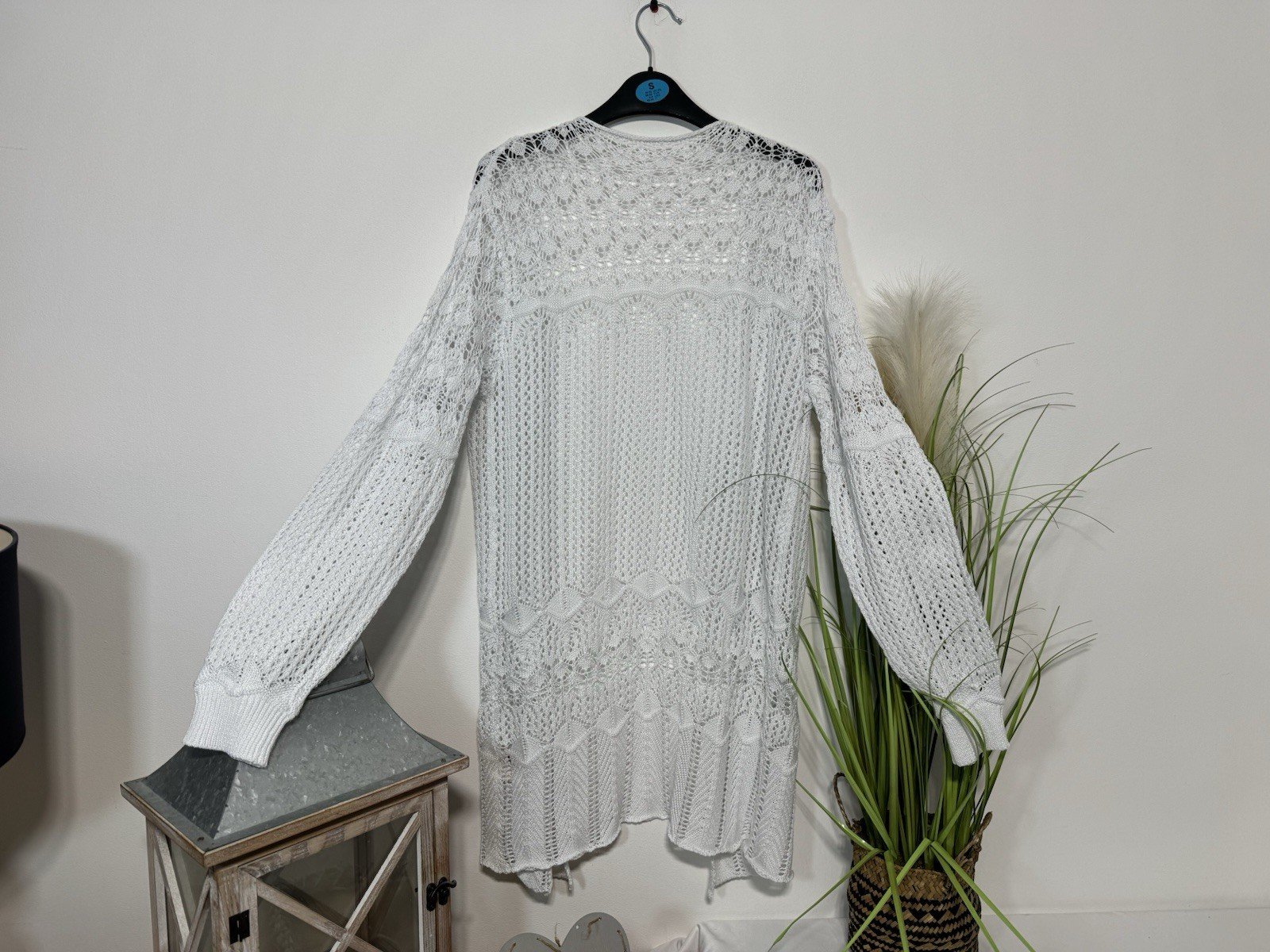 White Crochet Knit Longline Kimono Size 10-12