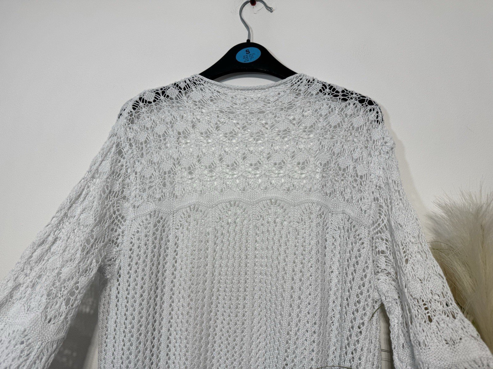 White Crochet Knit Longline Kimono Size 10-12