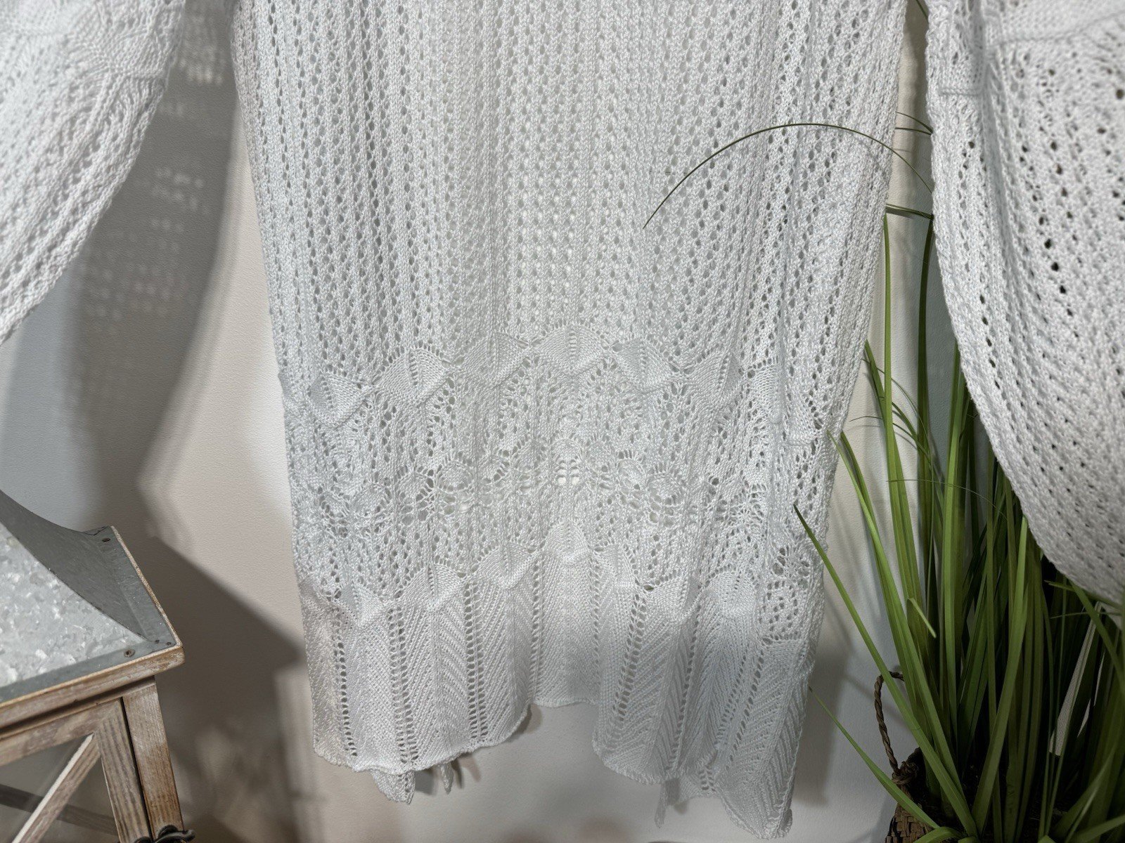 White Crochet Knit Longline Kimono Size 10-12
