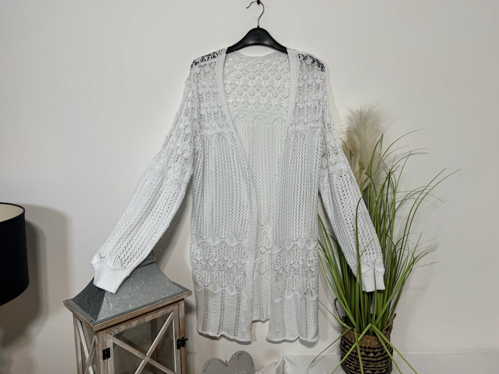 White Crochet Knit Longline Kimono Size 10-12