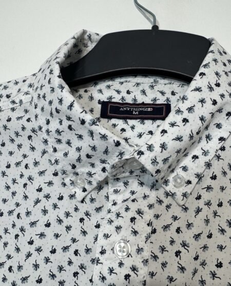 White Floral Cotton Short Sleeve Shirt Size M