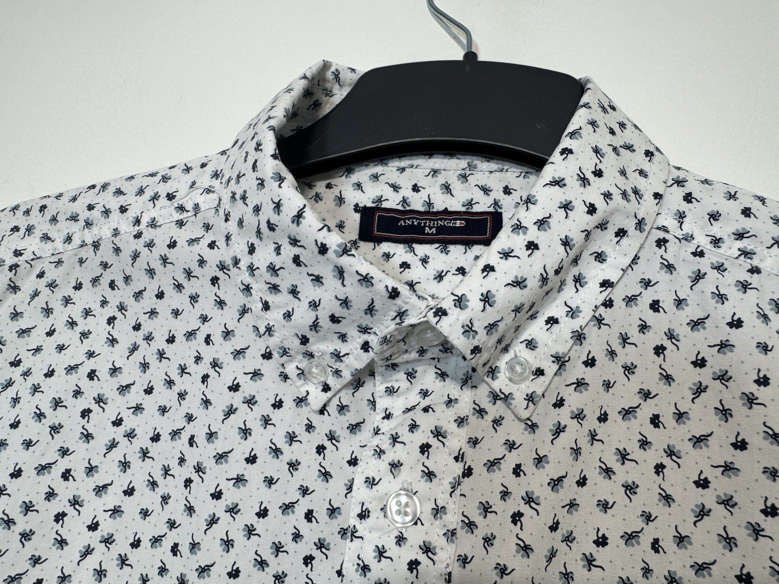 White Floral Cotton Short Sleeve Shirt Size M