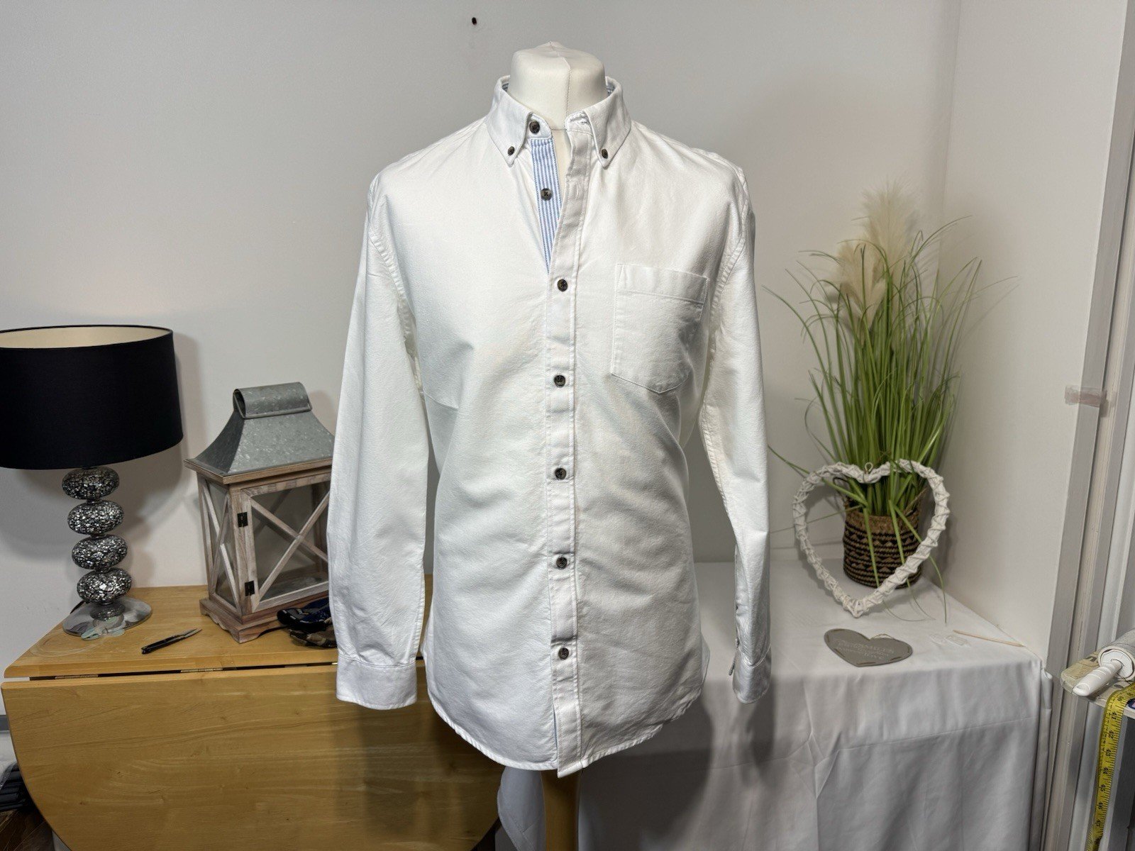 White Heavy Woven Regular Fit Long Sleeve Shirt Size XL