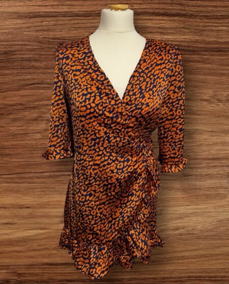 Womens Boohoo Orange/blue Wrap Dress Frill Edging Size 12