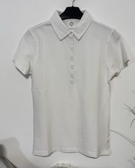 Women’s Skinnifit White Pique Knit Polo Top Size M