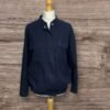 Zara Navy Linen Blend Lined Jacket Pockets Stand Up Collar Zip Close Size S