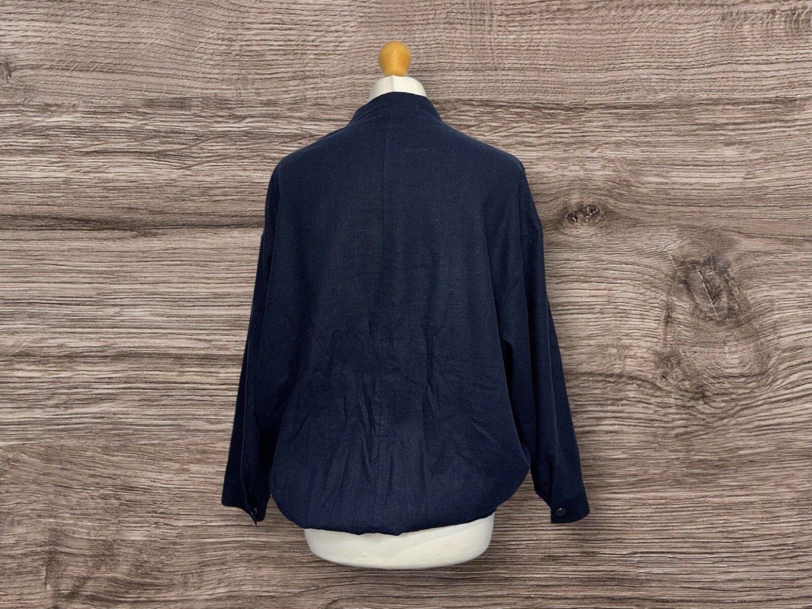 Zara Navy Linen Blend Lined Jacket Pockets Stand Up Collar Zip Close Size S