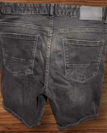 Black Denim Shorts Button Fly Pockets Turn Up Waist 30in