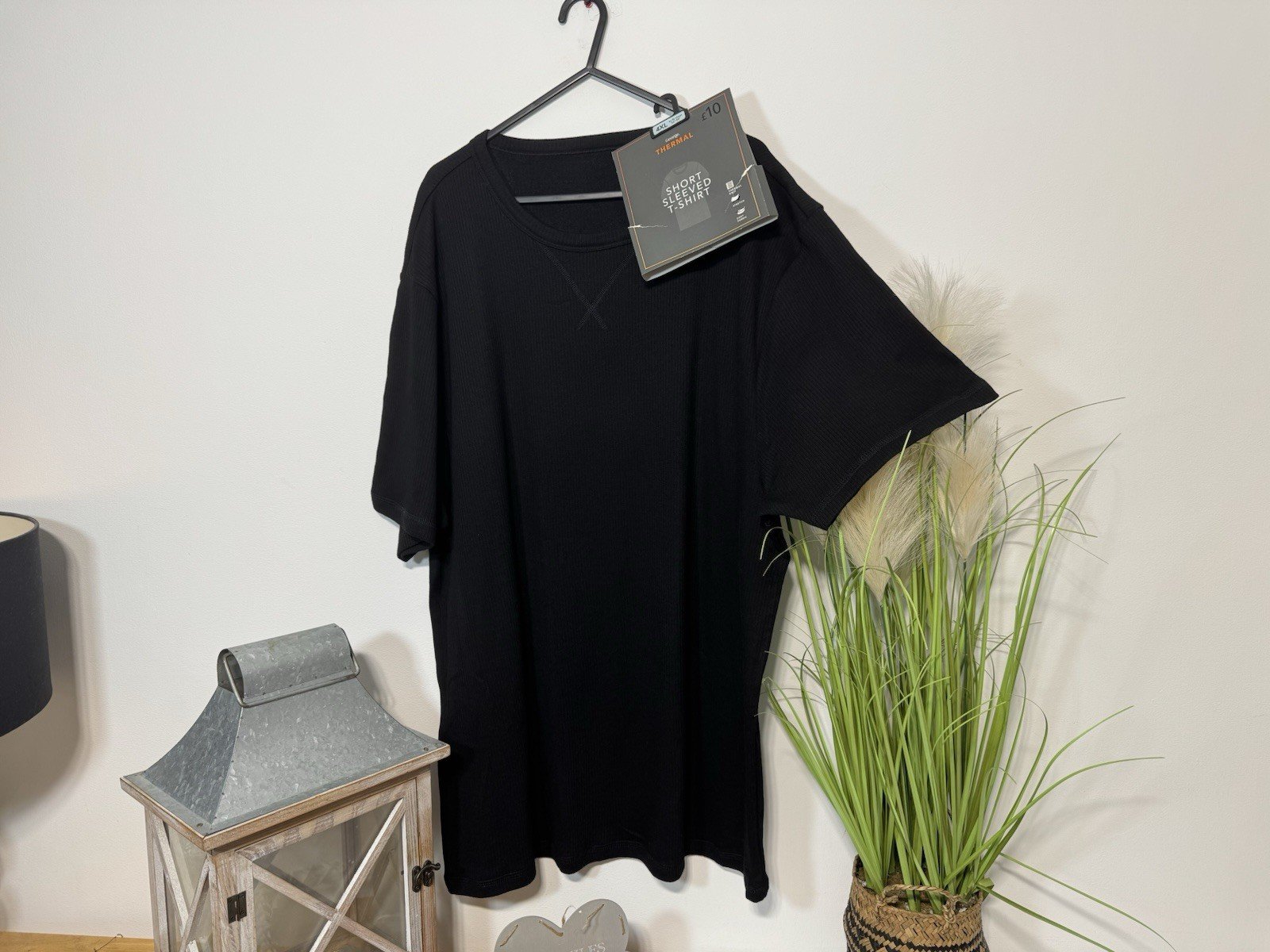 Black Thermal Ribbed Short Sleeve Top Size 4XL