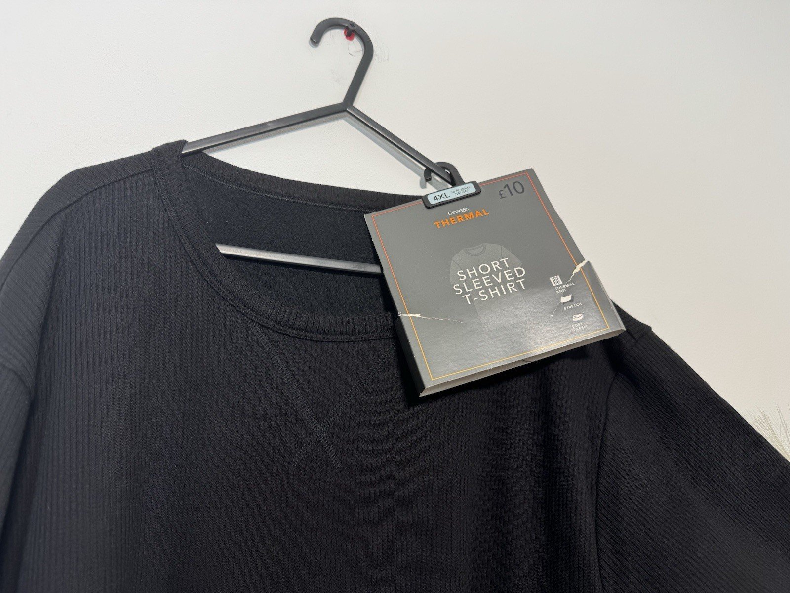 Black Thermal Ribbed Short Sleeve Top Size 4XL