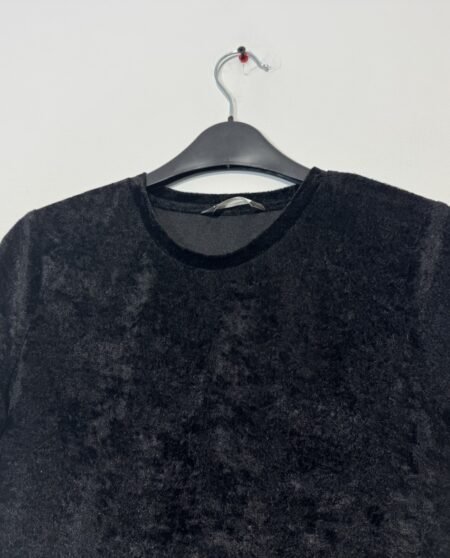 Black Velour Short Sleeve Peplum Top Size 8