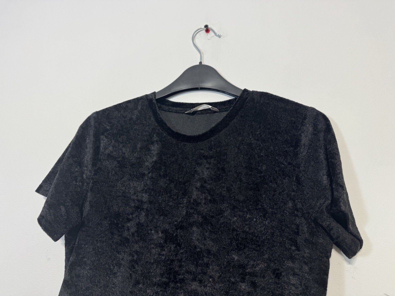 Black Velour Short Sleeve Peplum Top Size 8