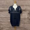 Bonmarche Navy Blue Top With Floral Stitching V-neck And Drawstring S18