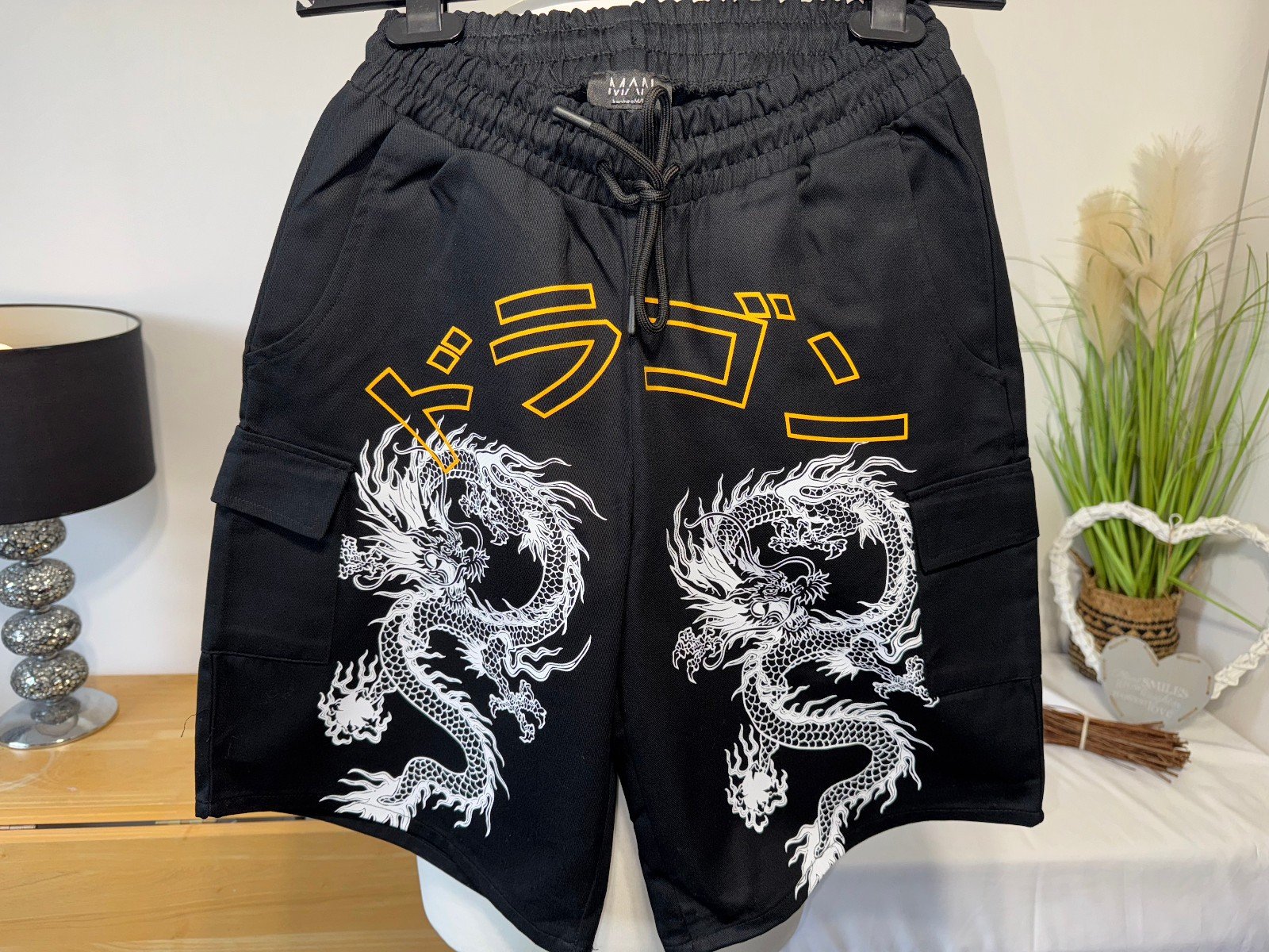 BoohooMan Black Canvas Cotton Graphic Shorts XS