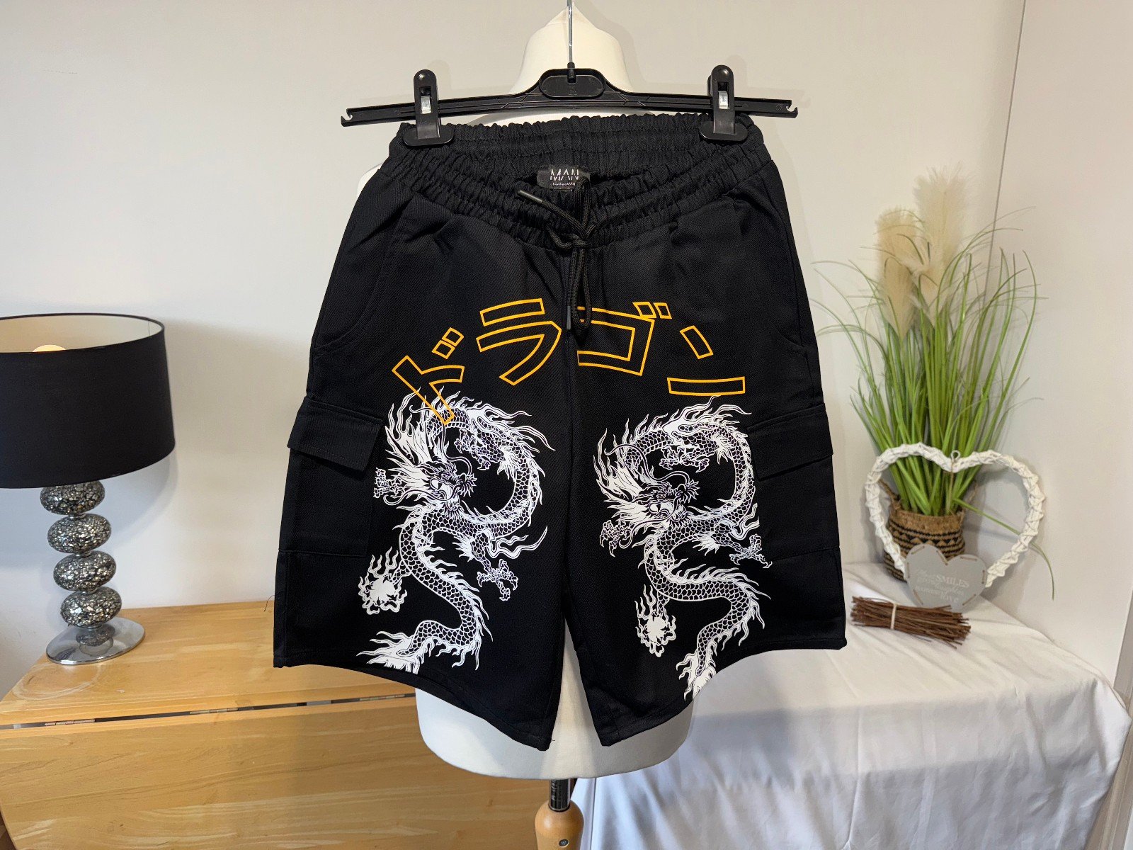 BoohooMan Black Canvas Cotton Graphic Shorts XS