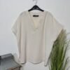 Cream Crinkle Short Raglan Sleeve V-Neck Blouse Size 12-14