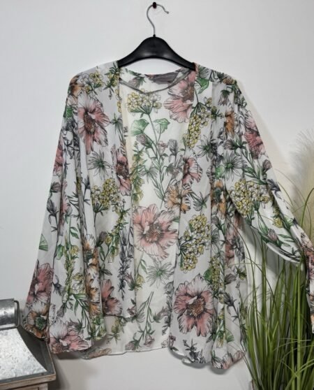 Dorothy Perkins Ecru Floral Waterfall Kimono Size 14
