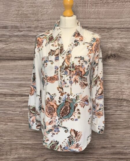 Ecru Floral Tie Front Blouse