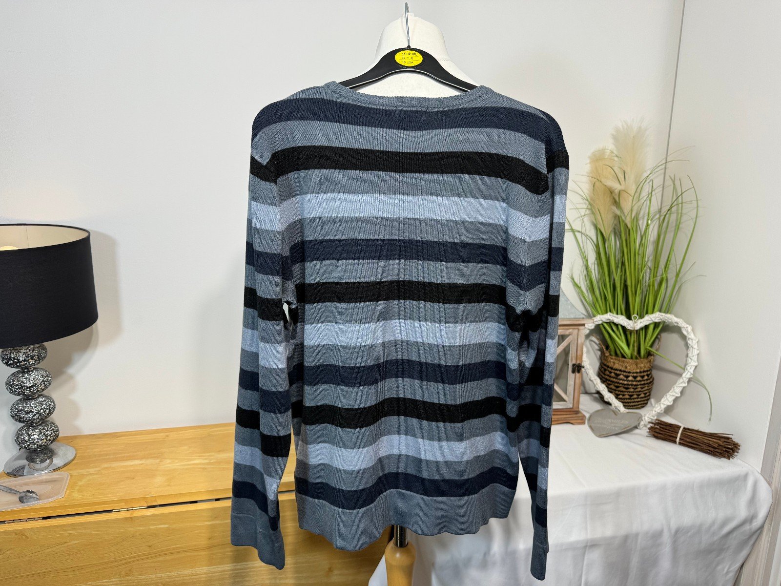 F&F BLUE TONE STRIPE CREW NECK ACRYLIC JUMPER SIZE S
