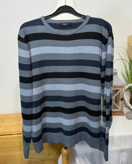 F&F BLUE TONE STRIPE CREW NECK ACRYLIC JUMPER SIZE S