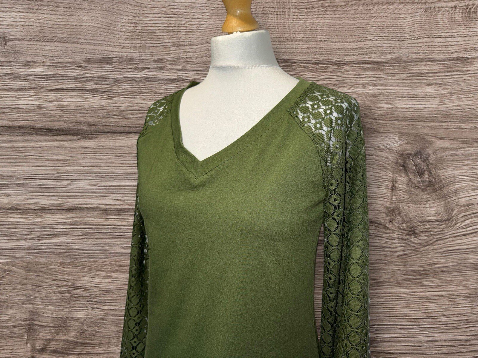 Forest Green V Neck Long Sleeve T Shirt Pretty Arm Detail Size S