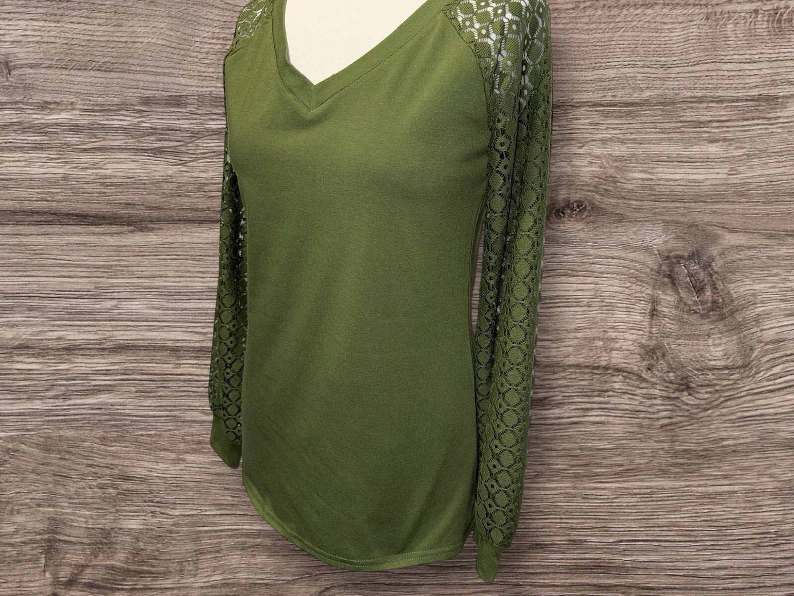 Forest Green V Neck Long Sleeve T Shirt Pretty Arm Detail Size S