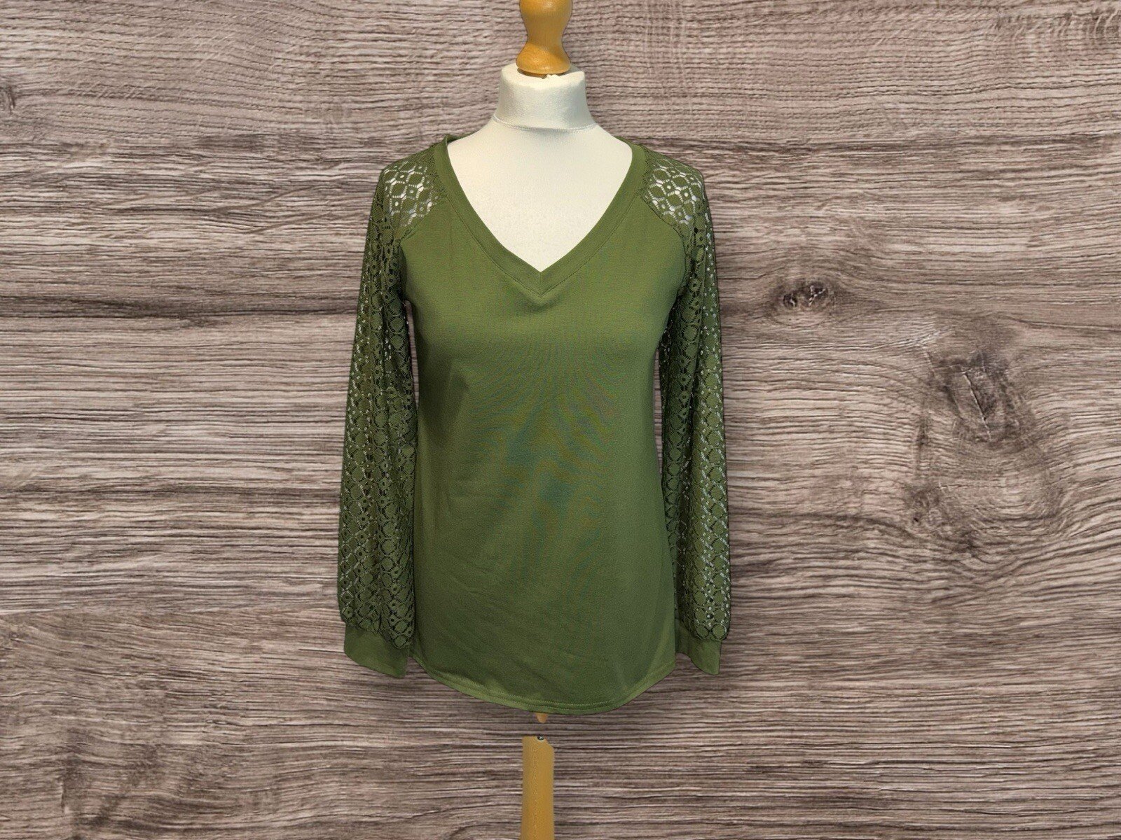 Forest Green V Neck Long Sleeve T Shirt Pretty Arm Detail Size S