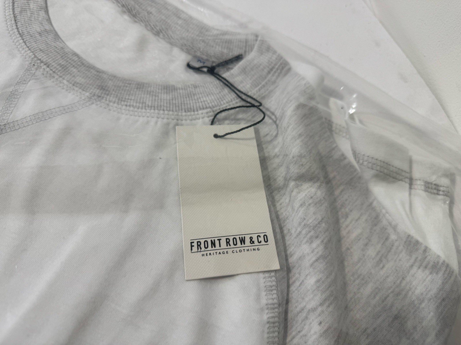 Front Row & Co White & Grey Contrast Sleeve Long Sleeve Top Size M